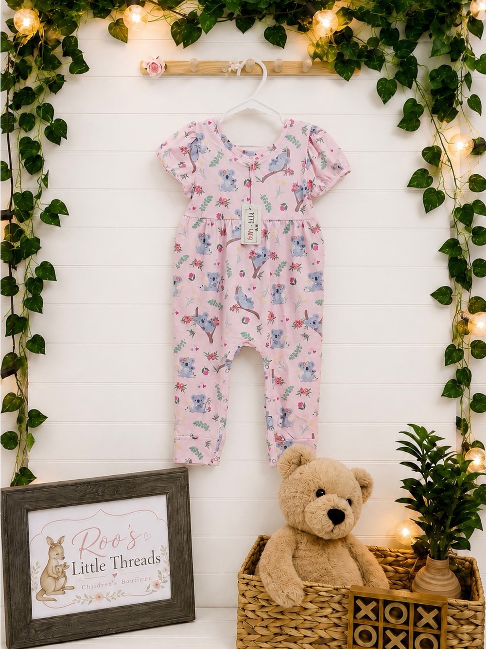 Pete + Lucy Pink Koala Print One-Piece Romper for Toddlers’ Size: 12-18M